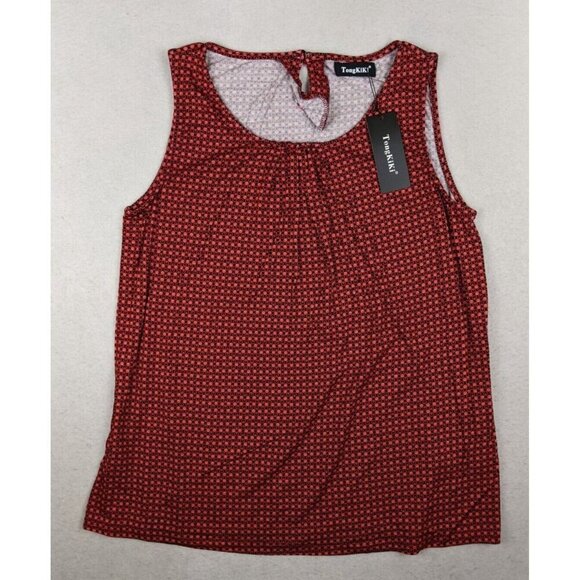 WOMEN'S CORAL-RED AND BLACK PRINT TANK TOP - TONGKIKI - SIZE XL - Picture 2 of 7